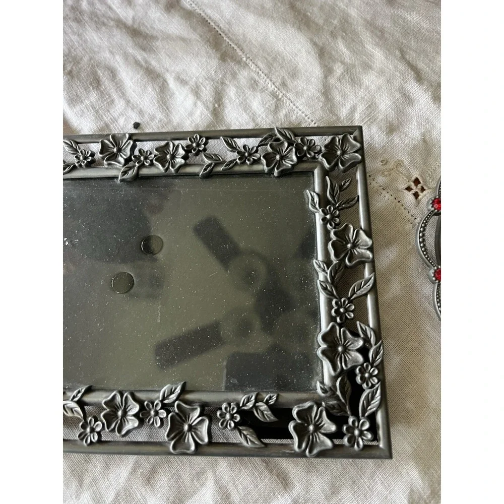 Vintage Pewter Frames Lot Photo Picture Heart Flower Floral Vine Set 2